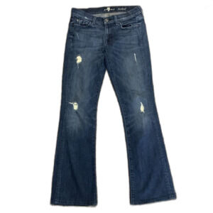 7 For All Mankind Blue Dark Wash Lower-Rise
Distressed Bootcut Jeans Size 28